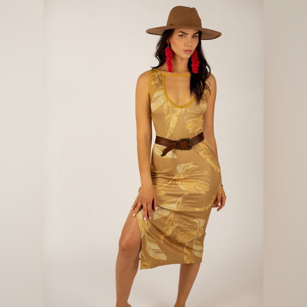 JOYFOLIE Mia Joy L Dress LIZETTE SLIP IN HONEY PALM Tan Beige Brown Vacation